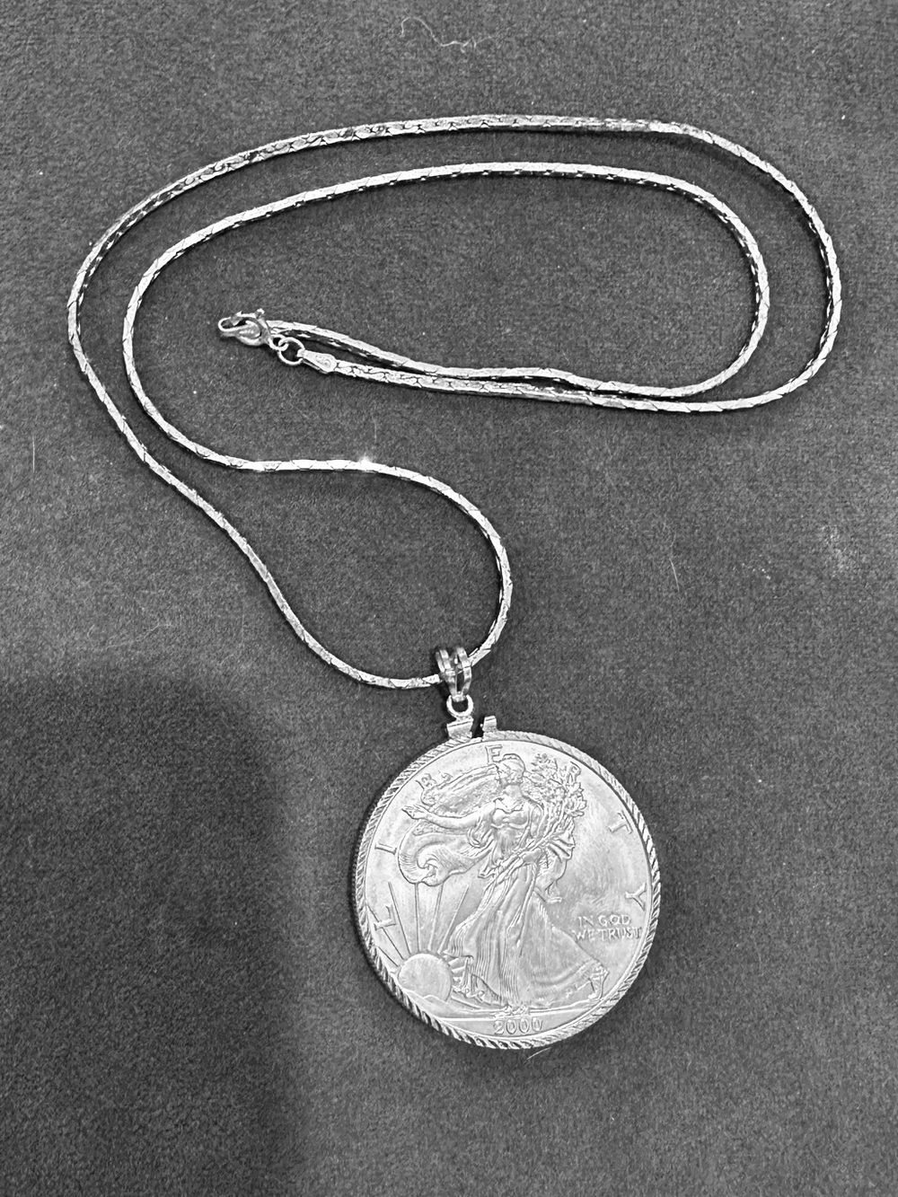 2000 Millenium American Eagle Pendant .999 Silver in Sterling Silver Bezel